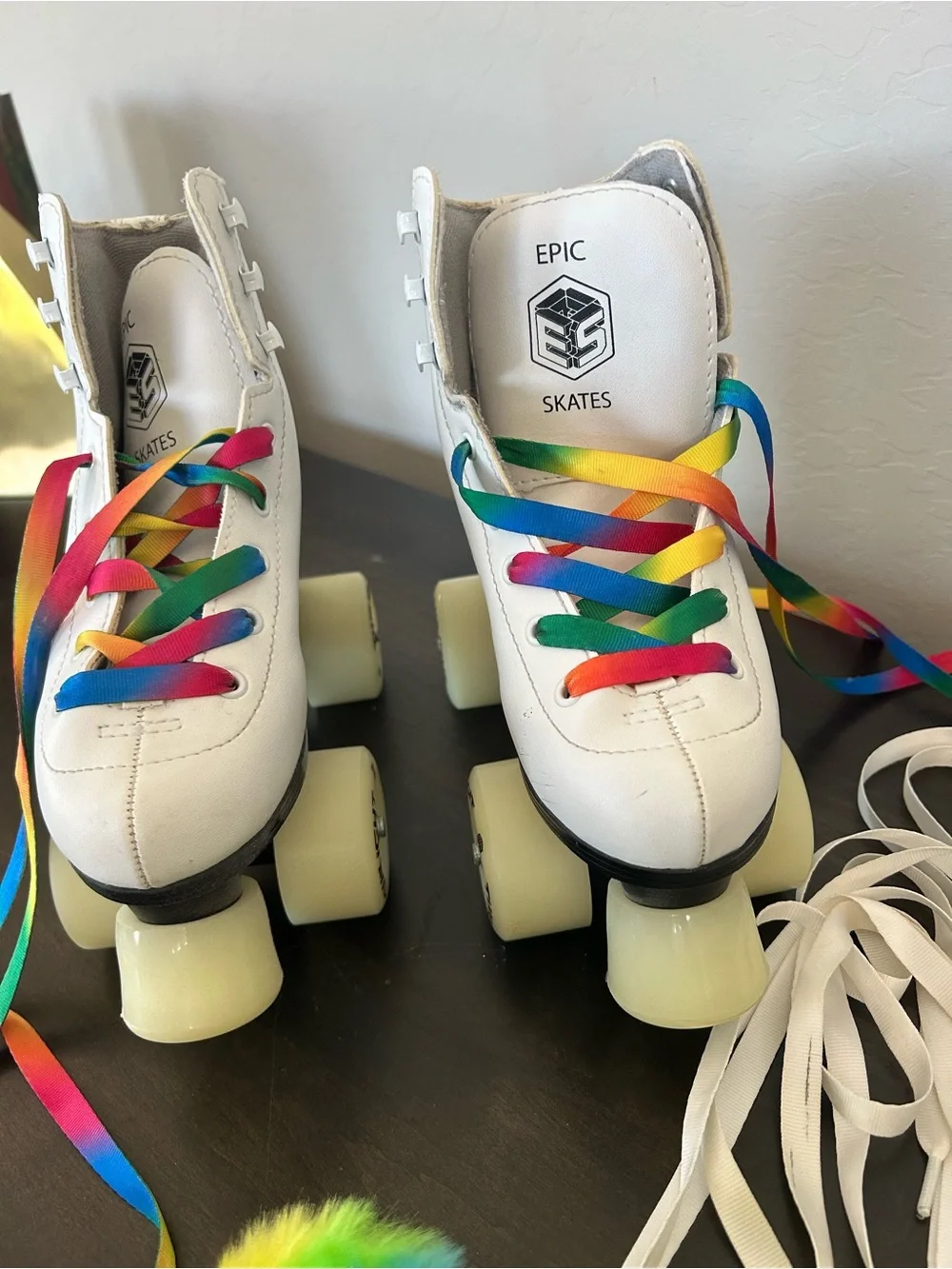 Rainbow Epic Roller Skates Size 2- Light Up! Comes with protective pads